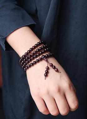 缅甸紫油梨手串黄花梨文玩佛珠紫花梨念珠男女士手链108颗车挂件