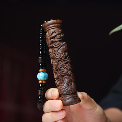 盘龙柱沉香木雕刻装饰摆件