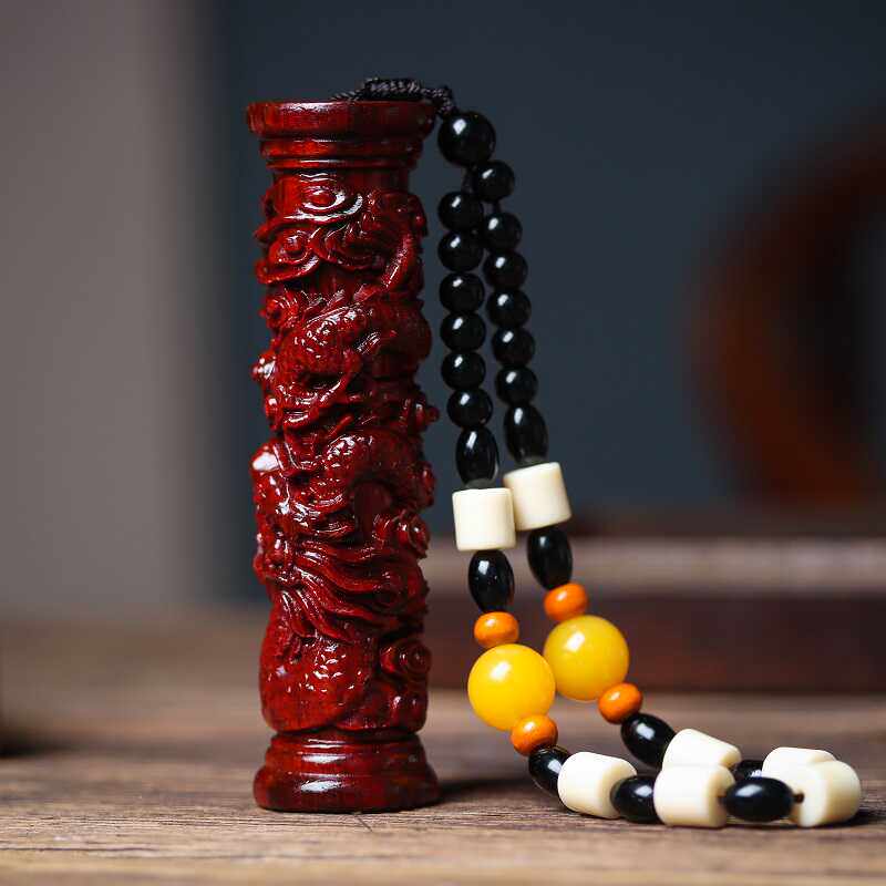 小叶紫檀盘龙柱手把件木雕刻男士随身把玩车挂件装饰降龙柱生肖龙