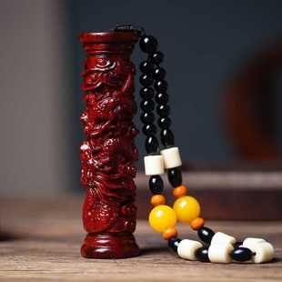 小叶紫檀盘龙柱手把件木雕刻男士随身把玩车挂件装饰降龙柱生肖龙