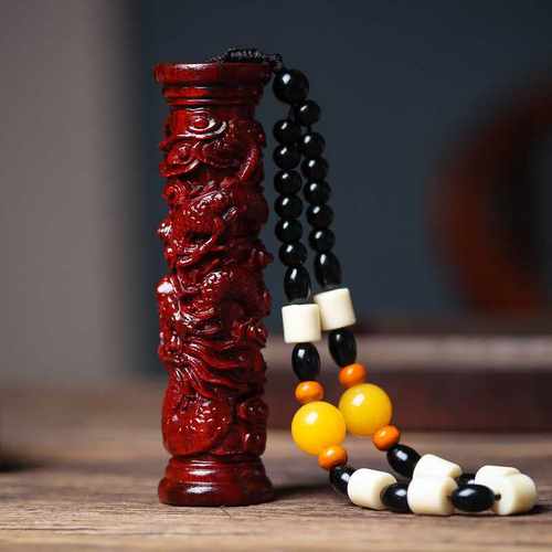 小叶紫檀盘龙柱手把件木雕刻男士随身把玩车挂件装饰降龙柱生肖龙