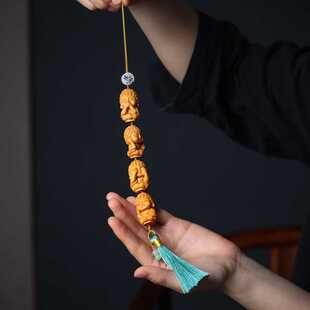 崖柏木雕DIY文玩四不小佛手机链挂件绳国潮流苏汽车挂包包挂饰品