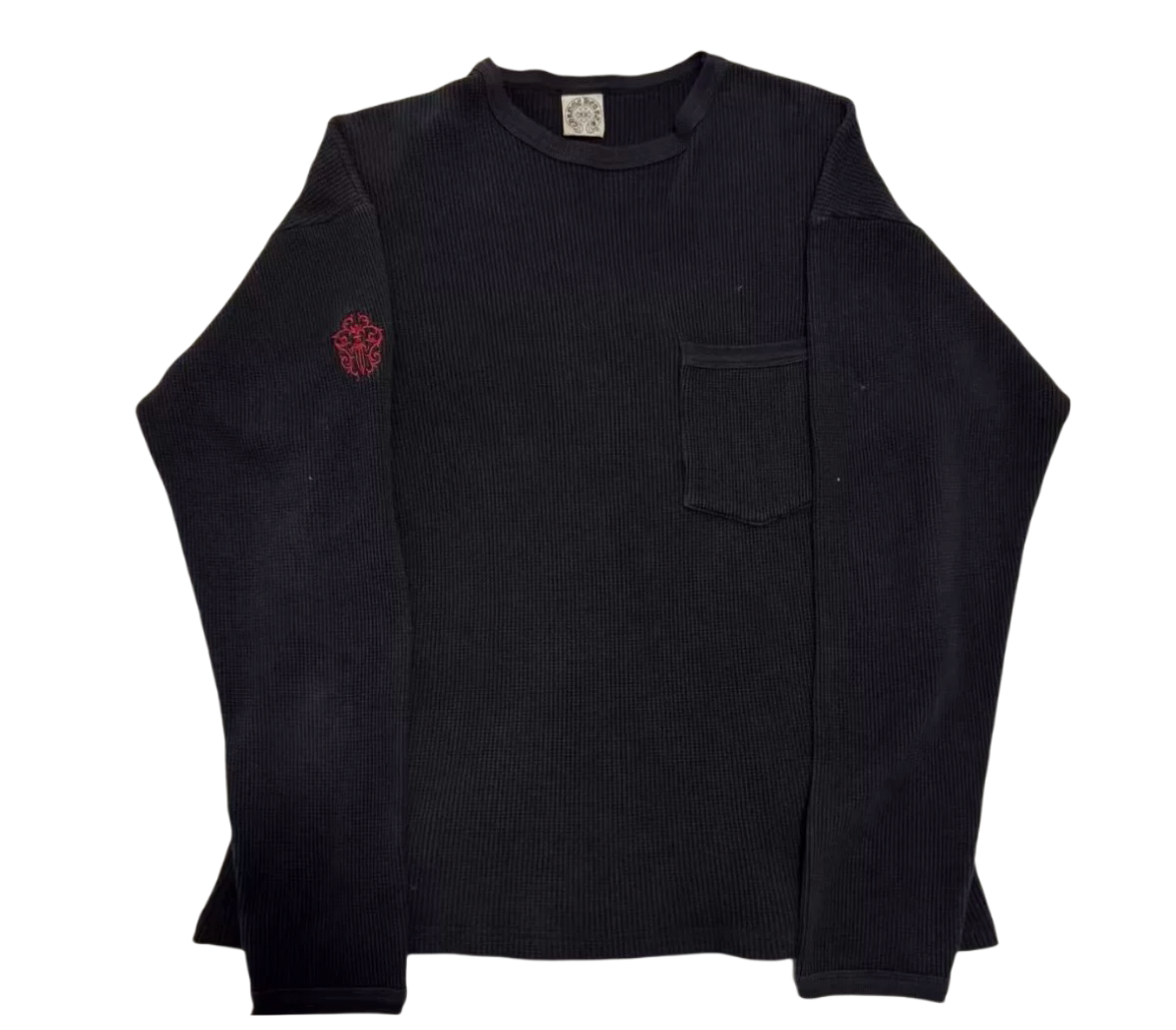 thumbnail for [Unavailable series] CH style VINTAGE waffle swear word embroidery TRAVIS same long sleeve tee