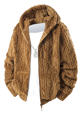 25626跨境专供欧码秋冬新款连帽摇粒绒拉链外套男加绒棉衣夹克韩