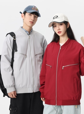 82509棒球领防水美式夹克男机车服宽松休闲百搭防风衣情侣款夹克