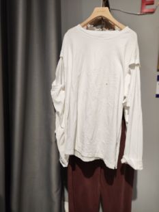 2024年秋实体店棉拼接袖纯棉100%薄款女装宽松圆领长袖T恤衫