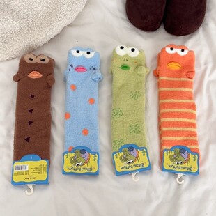 比奇堡加厚保暖澳绒中筒袜子卡通立体小丑鱼居家睡眠袜秋冬睡眠袜