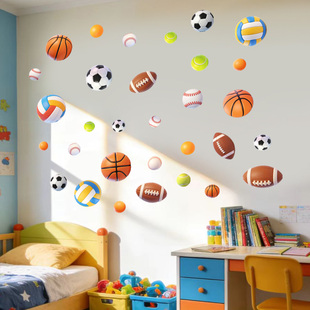 篮球足球排球运动球类墙贴 饰品贴纸 儿童房卧室客厅背景PVC自粘装