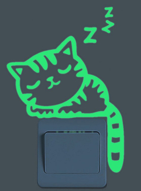 夜光墙贴开关装饰荧光自粘卡通小猫贴画个性小贴画可移除随意贴
