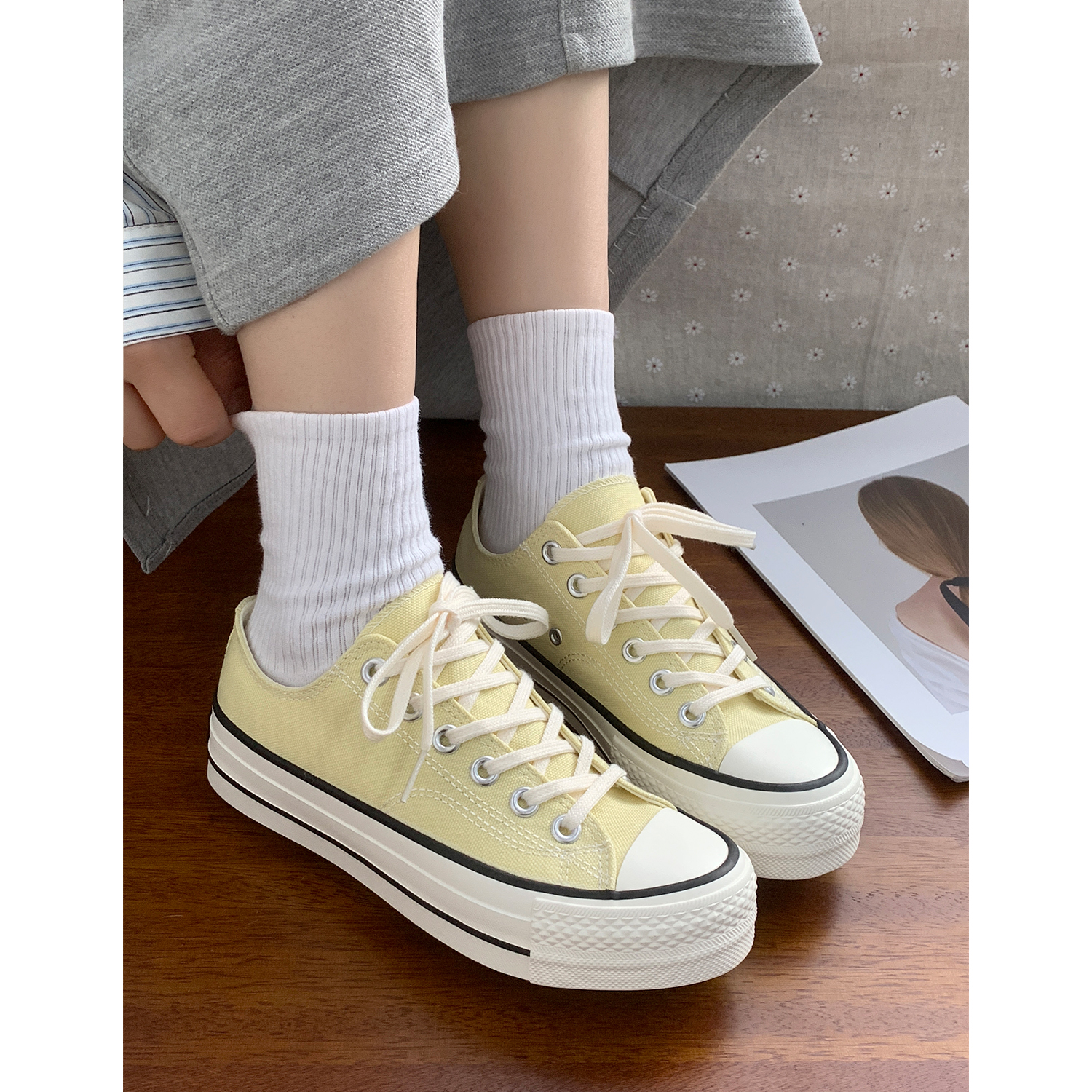 暮星2025春季新款1970s奶油黄低帮帆布鞋女鞋百搭休闲板鞋学生鞋