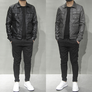 2023秋冬新款男士皮衣夹克韩版修身机车服皮衣外套翻领皮夹克上衣