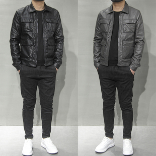 修身 2026春季 皮衣夹克韩版 男士 机车服皮衣外套翻领皮夹克上衣 新款