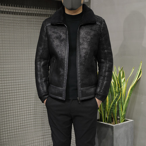 冬季保暖休闲加绒皮毛一体男皮衣