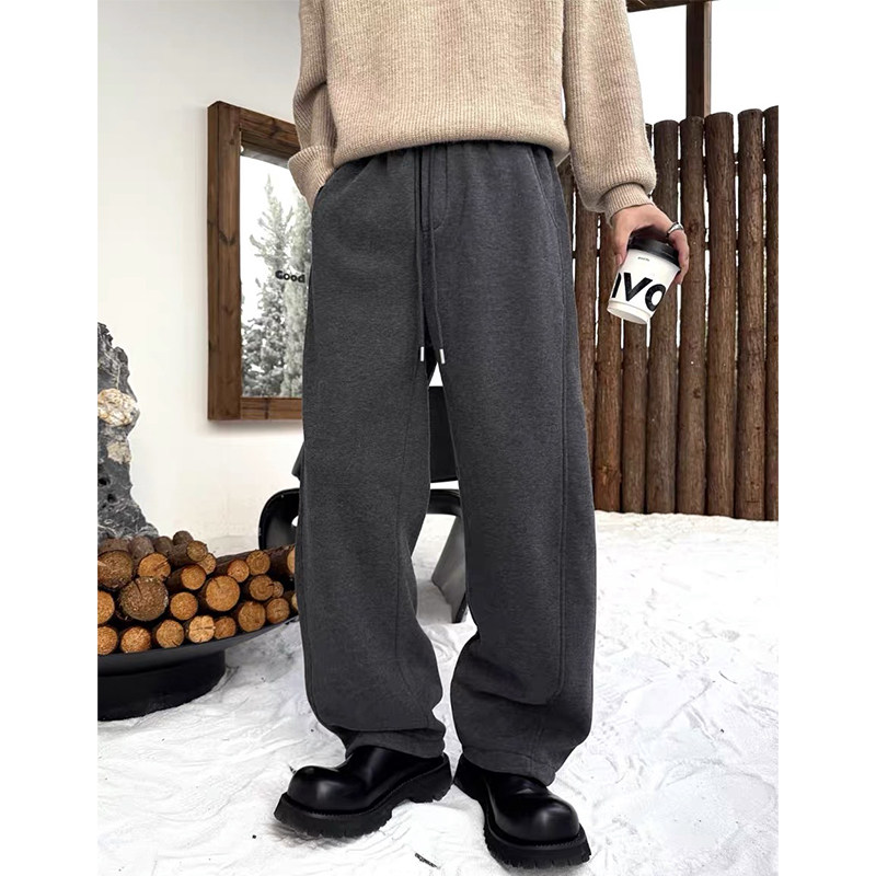 冬季新款加绒休闲裤男美式潮流百搭直筒弯刀卫裤加厚保暖阔腿长裤,男装,卫裤,淘宝优惠券,粉丝福利购,淘宝优惠卷