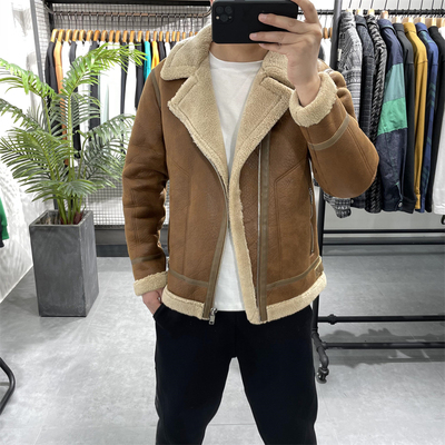 休闲加绒加厚皮毛一体男外套