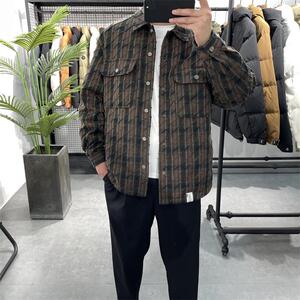 冬季新款拼接撞色格子翻领羽绒服男潮流帅气高级感白鸭绒保暖外套