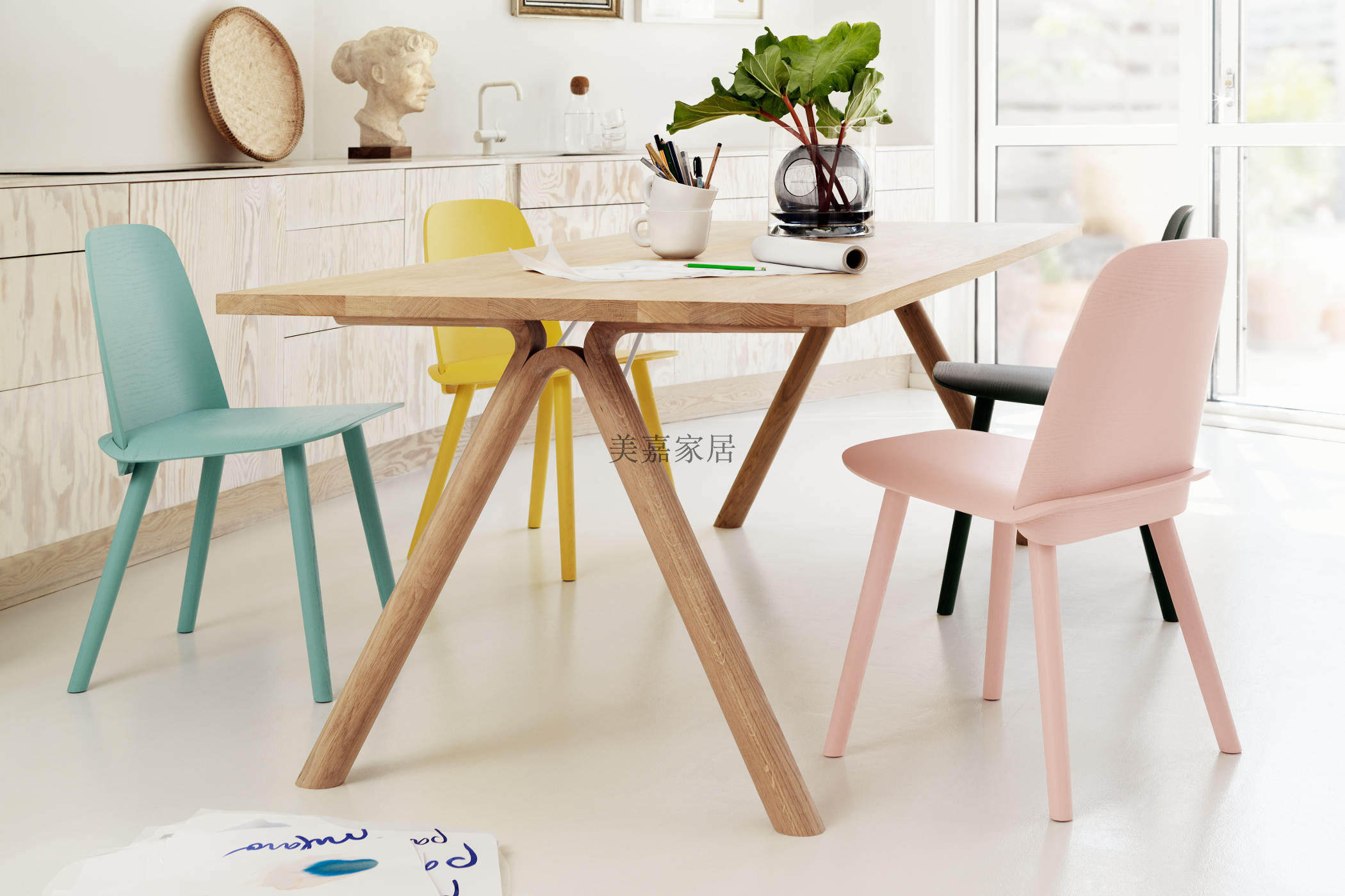 nordic table北欧丹麦设计师简约全实木长方形餐桌组合