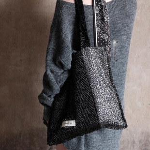 时髦黑银粗花呢拼色时尚 百搭女生单肩包帆布包大容量小众包包礼物