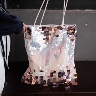 小众时髦气质渐变亮片时尚 单肩包大容量包包春夏通勤帆布包