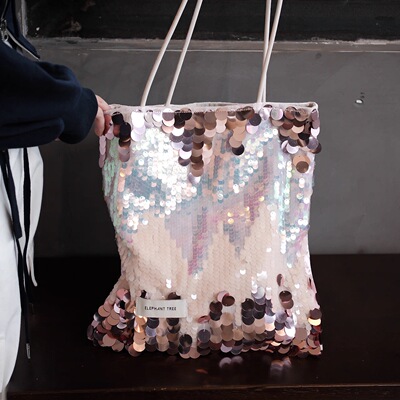 小众时髦气质粉紫渐变亮片时尚单肩包帆布包大容量小众包包礼物