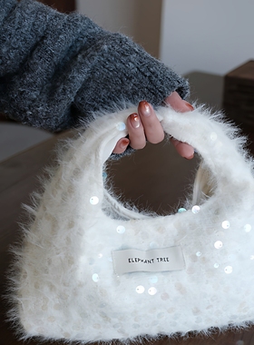 小众白色亮片小包包hobo水桶包帆布包遛弯包上班杂物小拎包巨好看