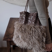 亮片香风单肩帆布包大容量毛毛通勤托特斜挎包巨好看新款 包包女款