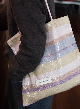 多巴胺彩色条纹时尚百搭女生单肩包帆布包大容量小众秋冬托特包