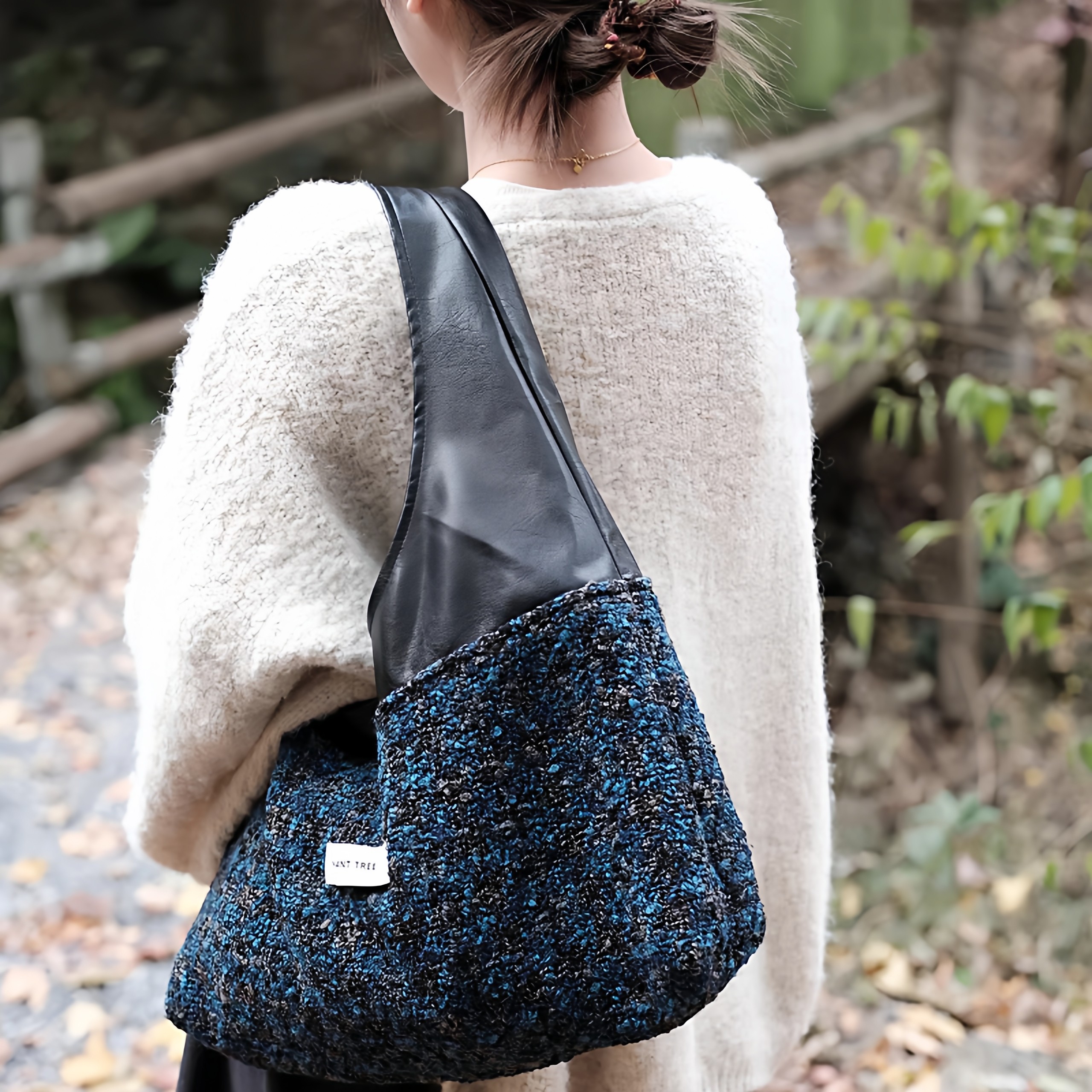 原创设计小众气质孔雀蓝毛呢pu单肩腋下帆布hobo流浪包大容量包包,箱包皮具/热销女包/男包,通用款女包,淘宝优惠券,粉丝福利购,淘宝优惠卷