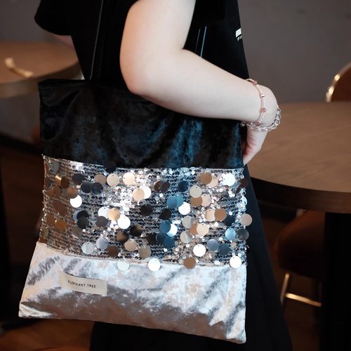 气质时髦黑银大亮片时尚百搭通勤