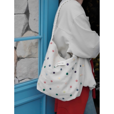 彩色刺绣波点hobo单肩斜挎包