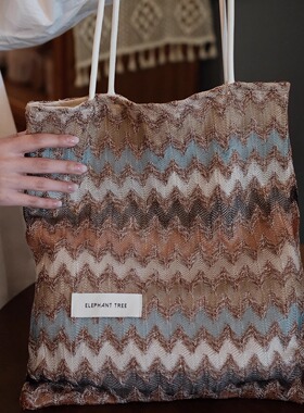 气质复古条纹度假风时尚百搭单肩包帆布包大容量小众包包女生礼物