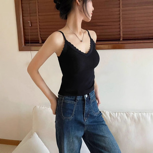 吊带背心女2025新款韩系ins风螺纹V领内搭带胸垫红色显瘦打底上衣