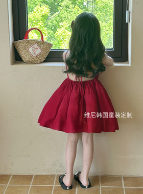 女童高级感露背度假风吊带连衣裙