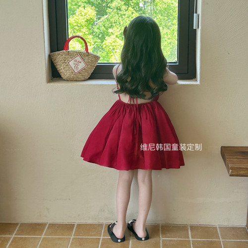 女童高级感露背度假风吊带连衣裙