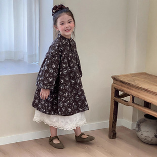 女童气质森系连衣裙2026春款儿童韩系洋气泡泡袖碎花裙宝宝公主裙