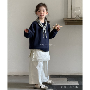 韩国版2025春款女童学院风圆领卫衣 儿童宽松休闲百搭时髦上衣T恤