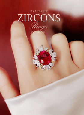 复古仿真鸽血钻高级感贵气戒指