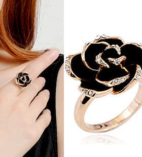 专柜黑玫瑰花镶奥地利女人味闪钻