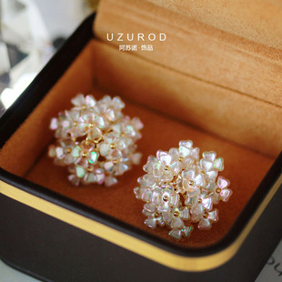 法式优雅花团锦簇多层仿贝壳花盘耳钉名媛气质感甜美耳夹银针耳饰