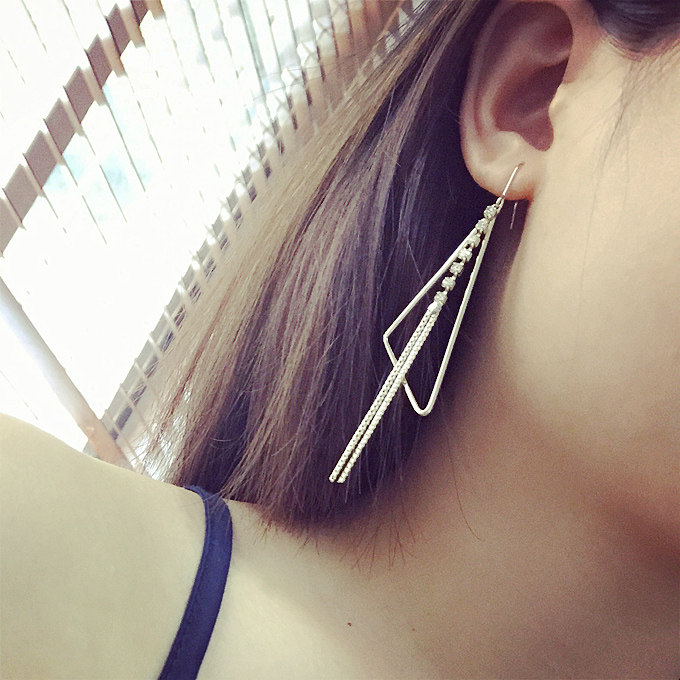韩版时尚流行 几何三角形长款不对称耳环女 韩国夸张流苏耳坠耳饰