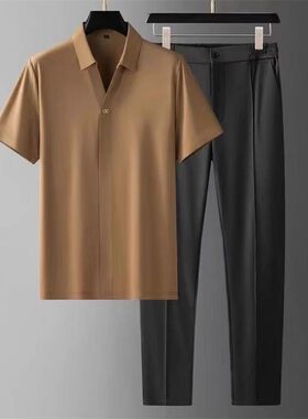夏季冰丝高端短袖衬衫套装Summer ultra-thin silky ice silk set
