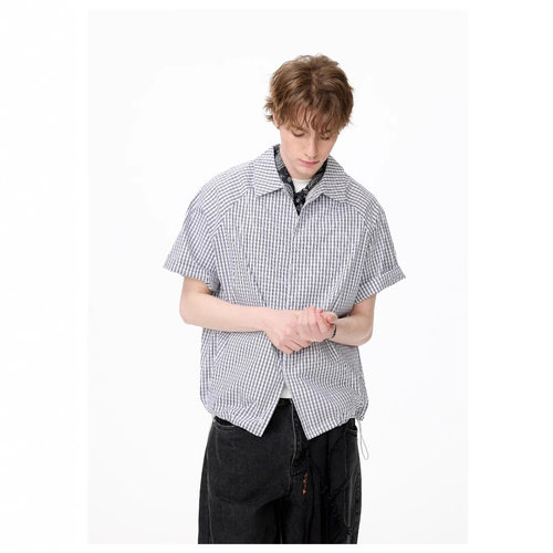 Japanese cityboy checkered short sleeved shirt for men cotto