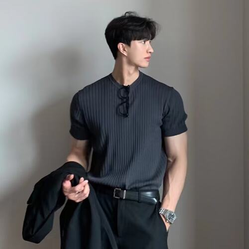 Summer Men Clothing Light Luxury T Shirt Leisure Long Sleeve