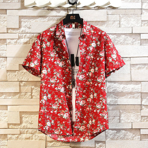 Cotton short sleeved floral shirt men's thin printed shirts