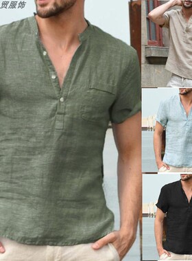 shirts for men polo shirts tshirt男宽松短袖 棉麻衬衫男短袖