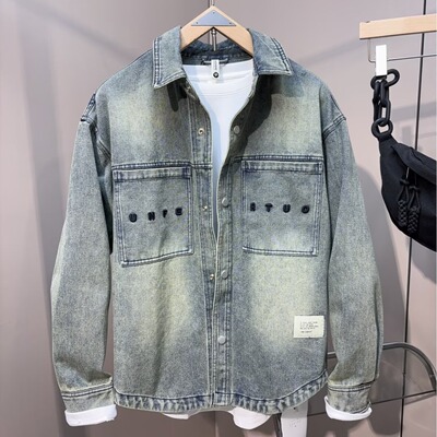 美式复古牛仔外套男春秋潮牌水洗做旧夹克上衣服Denim jacket men