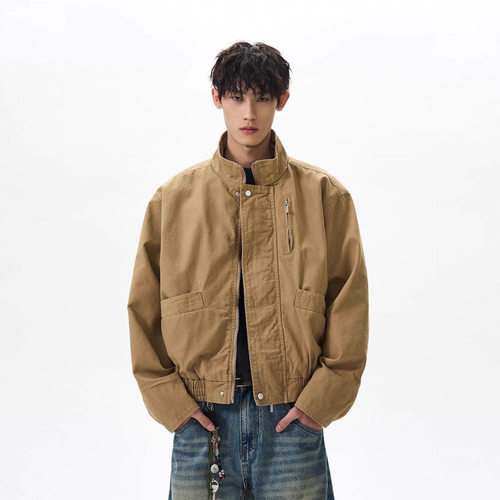 复古立领夹克2026春季新款美式短款男士外套宽松上衣男jacket men