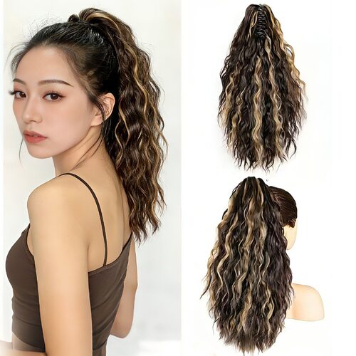 18Inch Synthetic Long Curly Wavy Claw Clip in Ponytail Hair