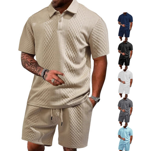 Men's summer European American shirt short sleeved set pants