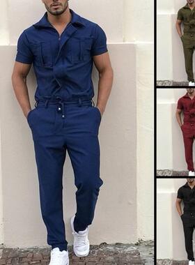 jumpsuits men overalls跨境男裤休闲宽松连体套装制服工装连体裤
